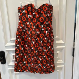Milly Orange print strapless dress